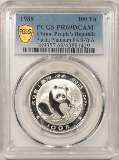 Bullion 1988 CHINA 100 YUAN .9995 1 OZ PLATINUM PANDA KM-192 PCGS PR-69 DCAM 2000 MINTED