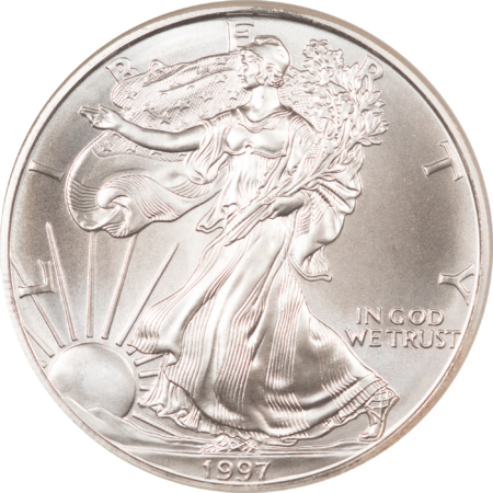 American Silver Eagles 1997 $1 AMERICAN SILVER EAGLE, 1 OZ .999 – NGC MS-69, FIRST STRIKES!