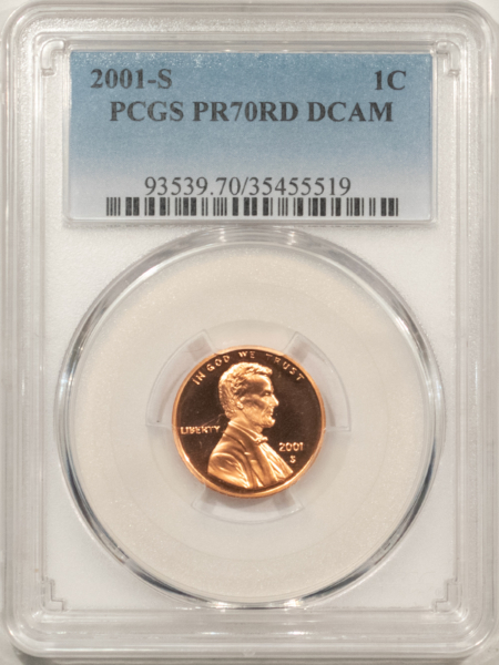 Lincoln Cents (Memorial) 2001-S PROOF LINCOLN CENT – PCGS PR-70 RD DCAM