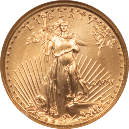 American Gold Eagles, Buffaloes, & Liberty Series 2006 $5 1/10 OZ AMERICAN GOLD EAGLE – NGC MS-70, FIRST STRIKES RED LABEL!