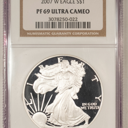 American Silver Eagles 2007-W $1 PROOF AMERICAN SILVER EAGLE, 1 OZ .999 – NGC PF-69 ULTRA CAMEO