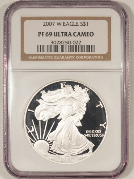 American Silver Eagles 2007-W $1 PROOF AMERICAN SILVER EAGLE, 1 OZ .999 – NGC PF-69 ULTRA CAMEO