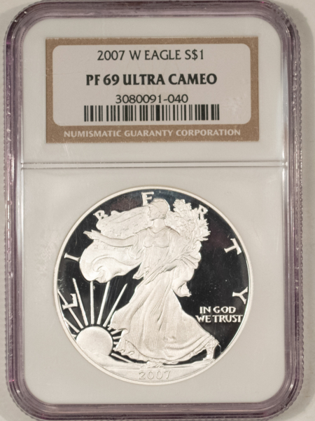 American Silver Eagles 2007-W $1 PROOF AMERICAN SILVER EAGLE, 1 OZ .999 – NGC PF-69 ULTRA CAMEO!
