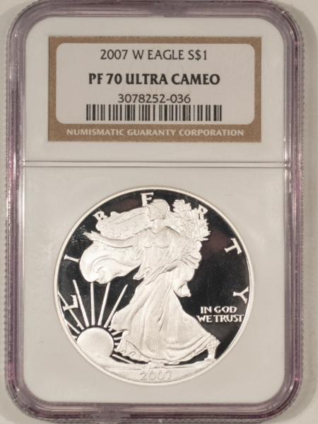 American Silver Eagles 2007-W $1 PROOF AMERICAN SILVER EAGLE, 1 OZ .999 – NGC PF-70 ULTRA CAMEO!