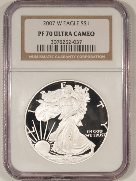 American Silver Eagles 2007-W $1 PROOF AMERICAN SILVER EAGLE, 1 OZ .999 – NGC PF-70 ULTRA CAMEO!