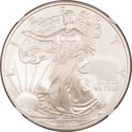 American Silver Eagles 2008-W $1 BURNISHED AMERICAN SILVER EAGLE, 1 OZ .999 – NGC MS-70