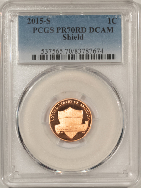 Lincoln Cents (Memorial) 2015-S PROOF SHIELD LINCOLN CENT – PCGS PR-70 RD DCAM