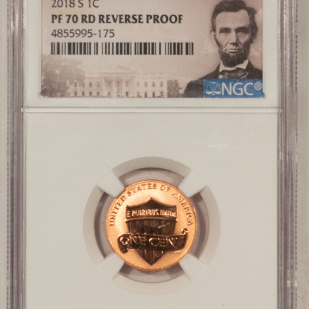 Lincoln Cents (Memorial) 2018-S PROOF SHIELD LINCOLN CENT – NGC PF-70 RD REVERSE PROOF, FROM SILVER SET!