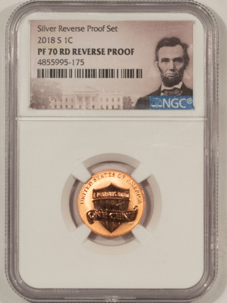 Lincoln Cents (Memorial) 2018-S PROOF SHIELD LINCOLN CENT – NGC PF-70 RD REVERSE PROOF, FROM SILVER SET!