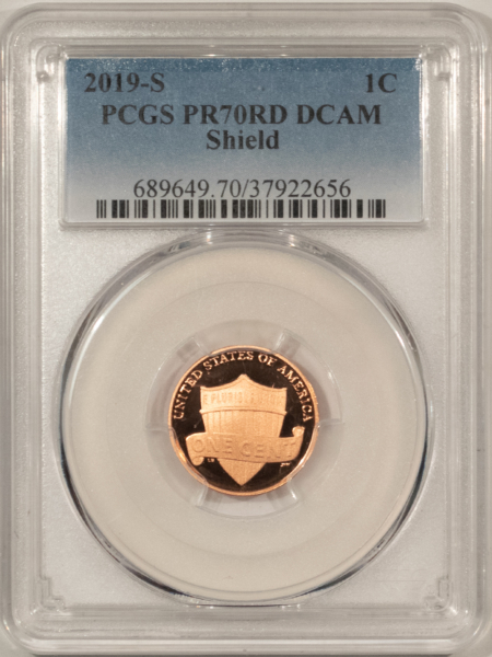 Lincoln Cents (Memorial) 2019-S PROOF SHIELD LINCOLN CENT – PCGS PR-70 RD DCAM