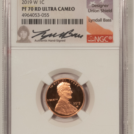 Lincoln Cents (Memorial) 2019-W PROOF SHIELD LINCOLN CENT NGC PF-70 RD UCAM 1ST W MINT CENT! LYNDALL BALL