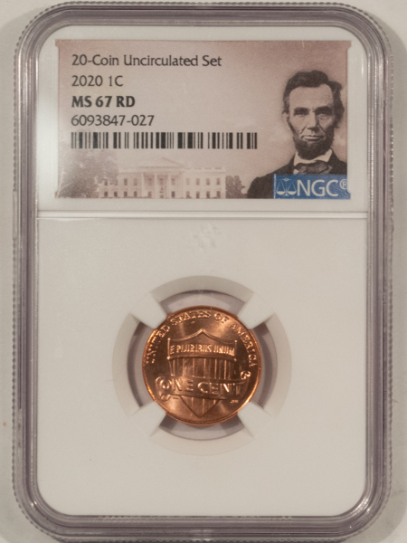 Lincoln Cents (Memorial) 2020 SHIELD LINCOLN CENT – NGC MS-67 RD, 20-COIN UNCIRCULATED SET!