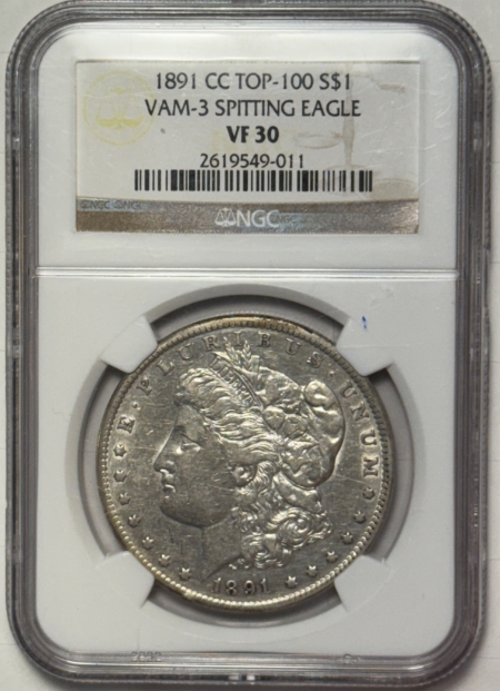 Morgan Dollars 1891-CC MORGAN DOLLAR VAM-3 SPITTING EAGLE NGC VF-30