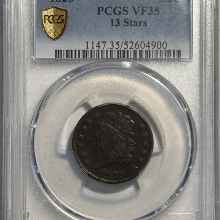 Classic Head Half Cents 1828 CLASSIC HEAD HALF CENT, 13 STARS – PCGS VF-35