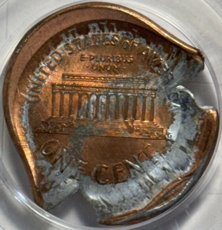 Lincoln Cents (Memorial) NO DATE LINCOLN CENT MINT ERROR – PCGS MS-64 RD, 50% INDENT & BRDSTRK
