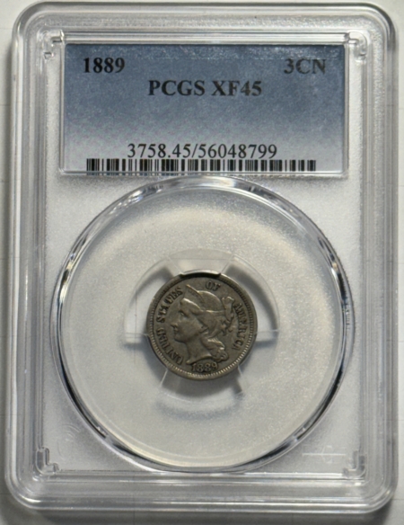 New Certified Coins 1889 THREE CENT NICKEL – PCGS XF-45, TOUGH!