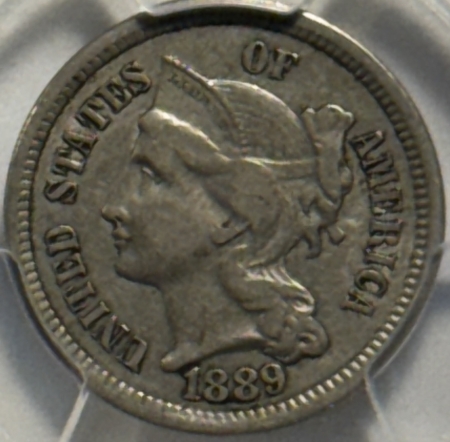 New Certified Coins 1889 THREE CENT NICKEL – PCGS XF-45, TOUGH!