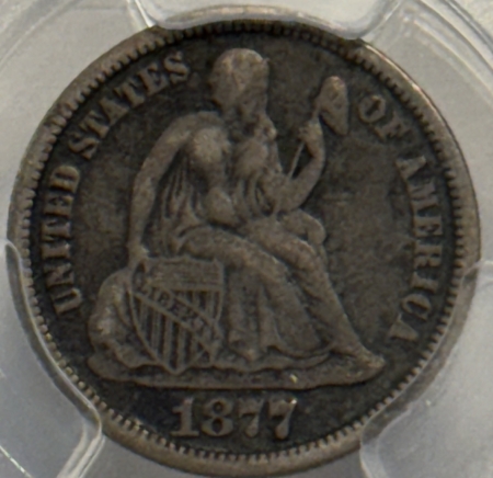Dimes 1877-CC SEATED LIBERTY DIME – PCGS VF-20, CARSON CITY!