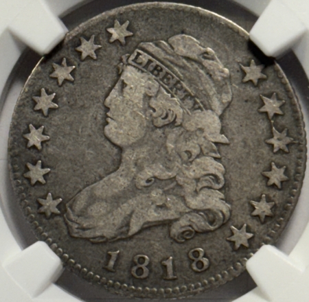 Capped Bust Quarters 1818 CAPPED BUST QUARTER – NGC F-12, ORIGINAL & PERFECT!