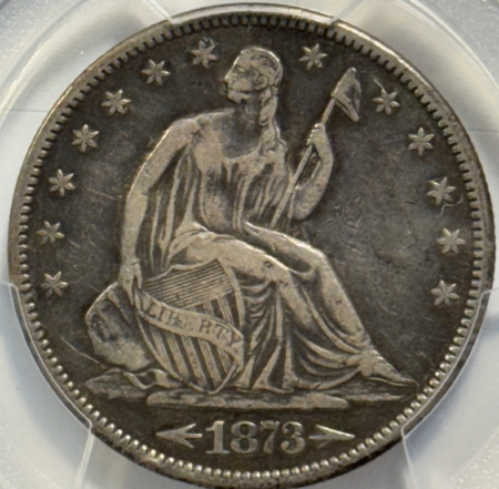 Half Dollars 1873-S SEATED LIBERTY HALF DOLLAR, ARROWS – PCGS VF-25, SCARCE & NICE!