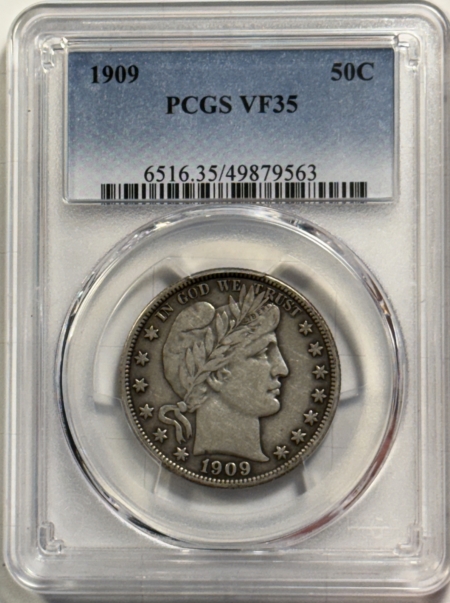 Barber Halves 1909 BARBER HALF DOLLAR – PCGS VF-35, ORIGINAL & PERFECT!