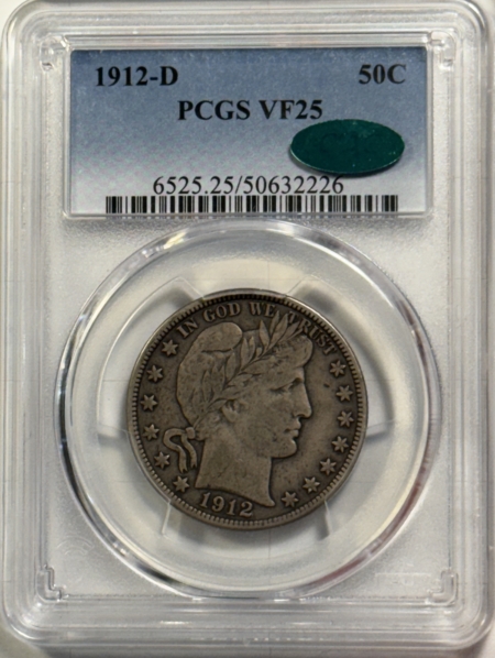 Barber Halves 1912-D BARBER HALF DOLLAR – PCGS VF-35, PREMIUM QUALITY, PERFECT & CAC APPROVED!