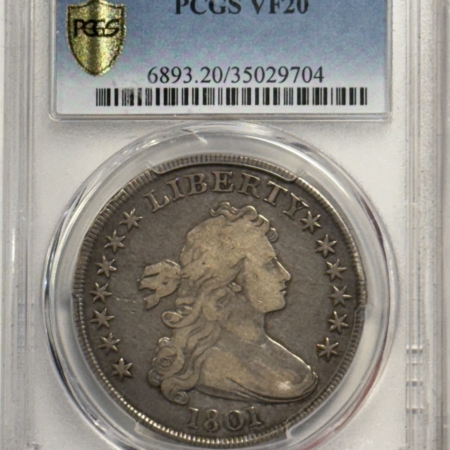 Early Halves 1801 $1 DRAPED BUST DOLLAR – PCGS VF-20, VERY NICE, PROBLEM-FREE!
