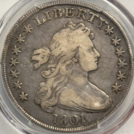 Early Halves 1801 $1 DRAPED BUST DOLLAR – PCGS VF-20, VERY NICE, PROBLEM-FREE!