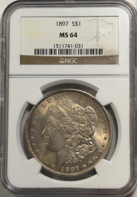 Dollars 1897 $1 MORGAN DOLLAR – NGC MS-64, ORIGINAL & PREMIUM QUALITY!