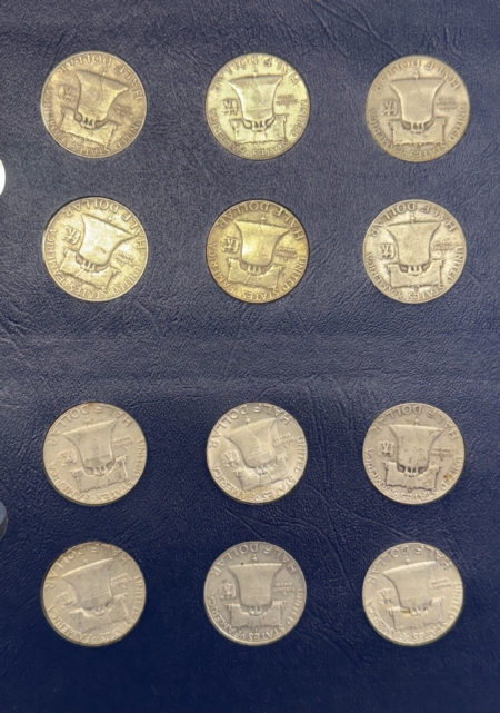 Coin Rolls 1948-1963 FRANKLIN HALF DOLLAR 35 COIN SILVER COMPLETE SET CIRC IN ALBUM W/ UNCS