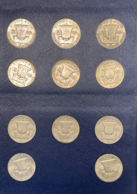 Coin Rolls 1948-1963 FRANKLIN HALF DOLLAR 35 COIN SILVER COMPLETE SET CIRC IN ALBUM W/ UNCS
