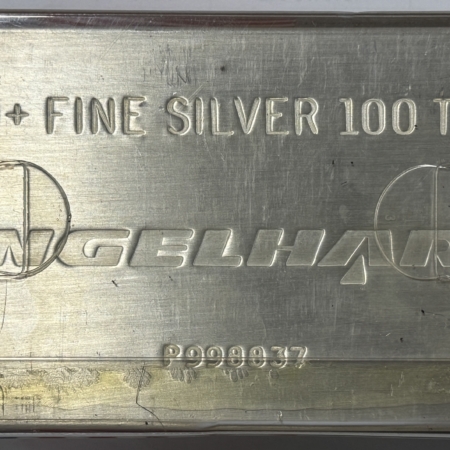 Bullion VINTAGE 100 OZ ENGELHARD .999+ STRUCK SILVER BAR IN ORIG PLASTIC; SERIAL #998837