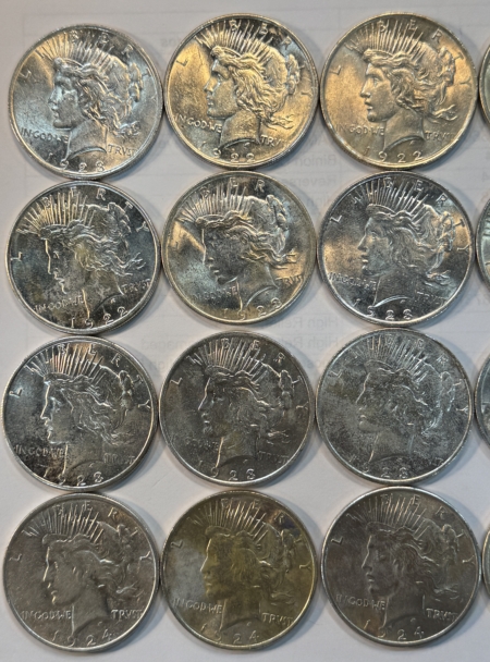 Dollars 1922-1925 $1 PEACE DOLLAR, MIXED ROLL OF 20 COINS IN TUBE, AU-CU