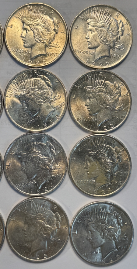 Dollars 1922-1925 $1 PEACE DOLLAR, MIXED ROLL OF 20 COINS IN TUBE, AU-CU