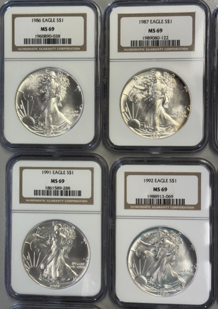 American Silver Eagles 1986-2005 20 COIN 1 OZ AMERICAN SILVER EAGLE SET – NGC MS-69 W/ BOX, MATCHED SET