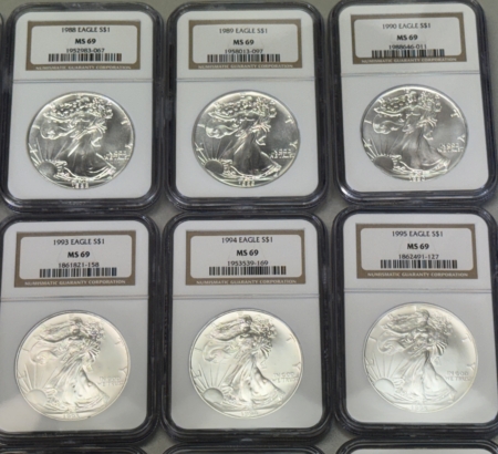 American Silver Eagles 1986-2005 20 COIN 1 OZ AMERICAN SILVER EAGLE SET – NGC MS-69 W/ BOX, MATCHED SET