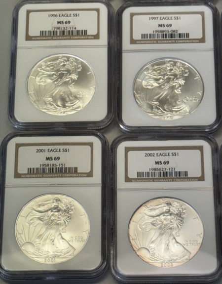 American Silver Eagles 1986-2005 20 COIN 1 OZ AMERICAN SILVER EAGLE SET – NGC MS-69 W/ BOX, MATCHED SET