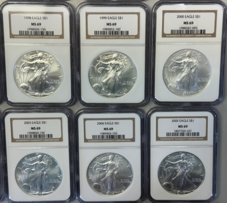American Silver Eagles 1986-2005 20 COIN 1 OZ AMERICAN SILVER EAGLE SET – NGC MS-69 W/ BOX, MATCHED SET