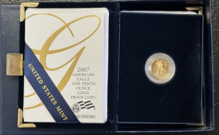 American Gold Eagles, Buffaloes, & Liberty Series 2007-W $5 PROOF 1/10 OZ AMERICAN GOLD EAGLE – GEM PROOF W/ ORIGINAL BOX & COA