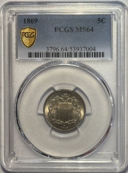 New Certified Coins 1869 SHIELD NICKEL – PCGS MS-64, 65+ QUALITY! PREMIUM QUALITY!