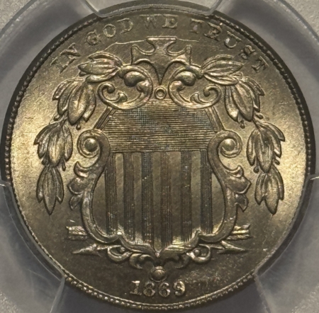 New Certified Coins 1869 SHIELD NICKEL – PCGS MS-64, 65+ QUALITY! PREMIUM QUALITY!