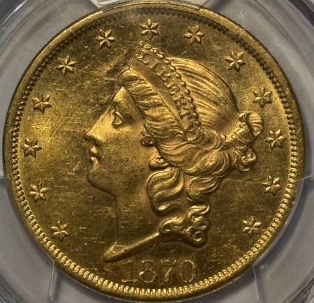 $20 1870 $20 LIBERTY GOLD DOUBLE EAGLE – PCGS MS-61, CAC APPROVED!