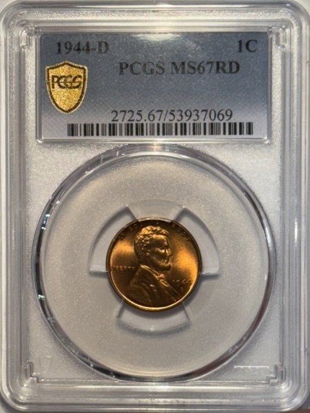 Lincoln Cents (Wheat) 1944-D LINCOLN CENT – PCGS MS-67 RD, PREMIUM QUALITY!