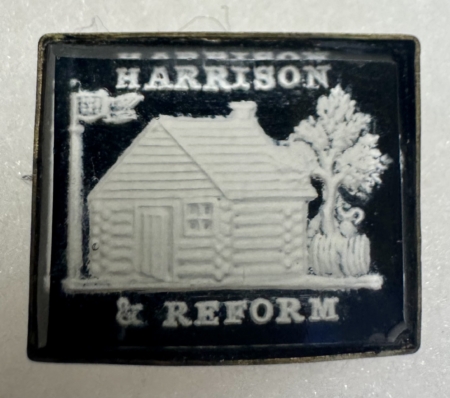 New Store Items 1840 WILLIAM HENRY HARRISON 7/8″ X 1″ “HARRISON & REFORM” SULFIDE BROOCH-NR MINT