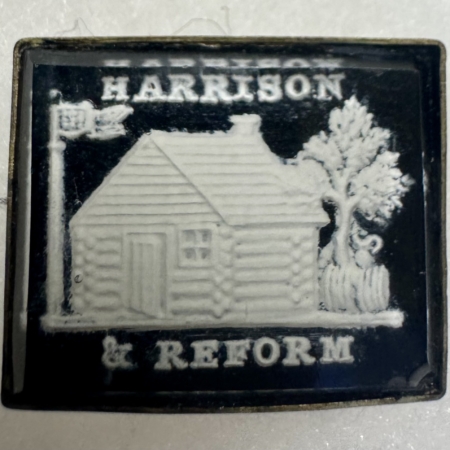 New Store Items 1840 WILLIAM HENRY HARRISON 7/8″ X 1″ “HARRISON & REFORM” SULFIDE BROOCH-NR MINT