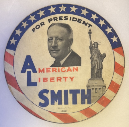 New Store Items 1928 AL SMITH 9 1/2″ AMERICAN LIBERTY CARDBOARD WINDOW HANGER-GRAPHIC & SCARCE!