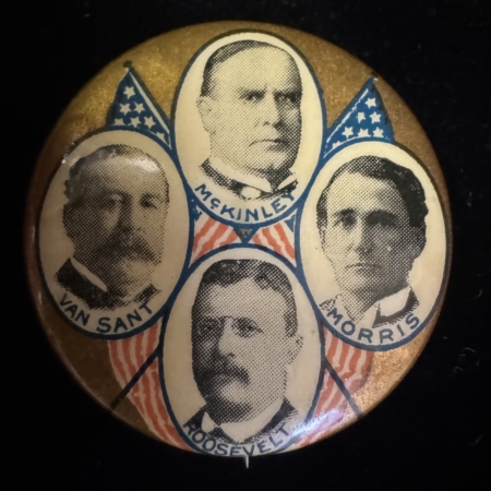 New Store Items 1900 MCKINLEY-ROOSEVELT-VAN SANT-MORRIS MINNESOTA MULTIGATE COATTAIL BUTTON-EXC!