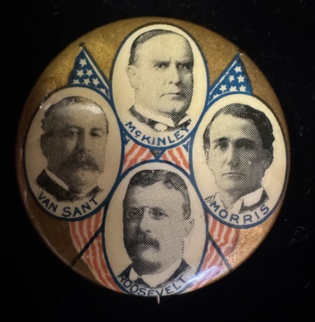 New Store Items 1900 MCKINLEY-ROOSEVELT-VAN SANT-MORRIS MINNESOTA MULTIGATE COATTAIL BUTTON-EXC!