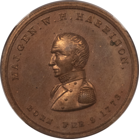 Exonumia RARE ca 1840 WILLIAM HARRISON POLITICAL MEDAL, 35mm, DEWITT WHH-G(4); NGC MS-63!