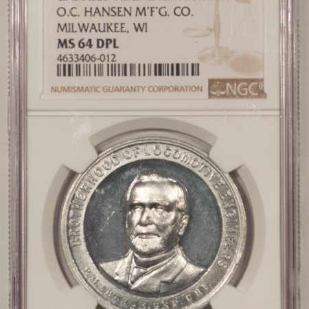 New Store Items UNDATED O.C. HANSEN MFG CO RAILROAD GAUNTLET ALUMINUM MEDAL, 38+mm-NGC MS-64 DPL